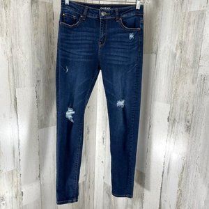 ENJEAN Women's Junior Dark Wash Distressed Skinny Leg‎ Denim Blue Jeans Sz 7